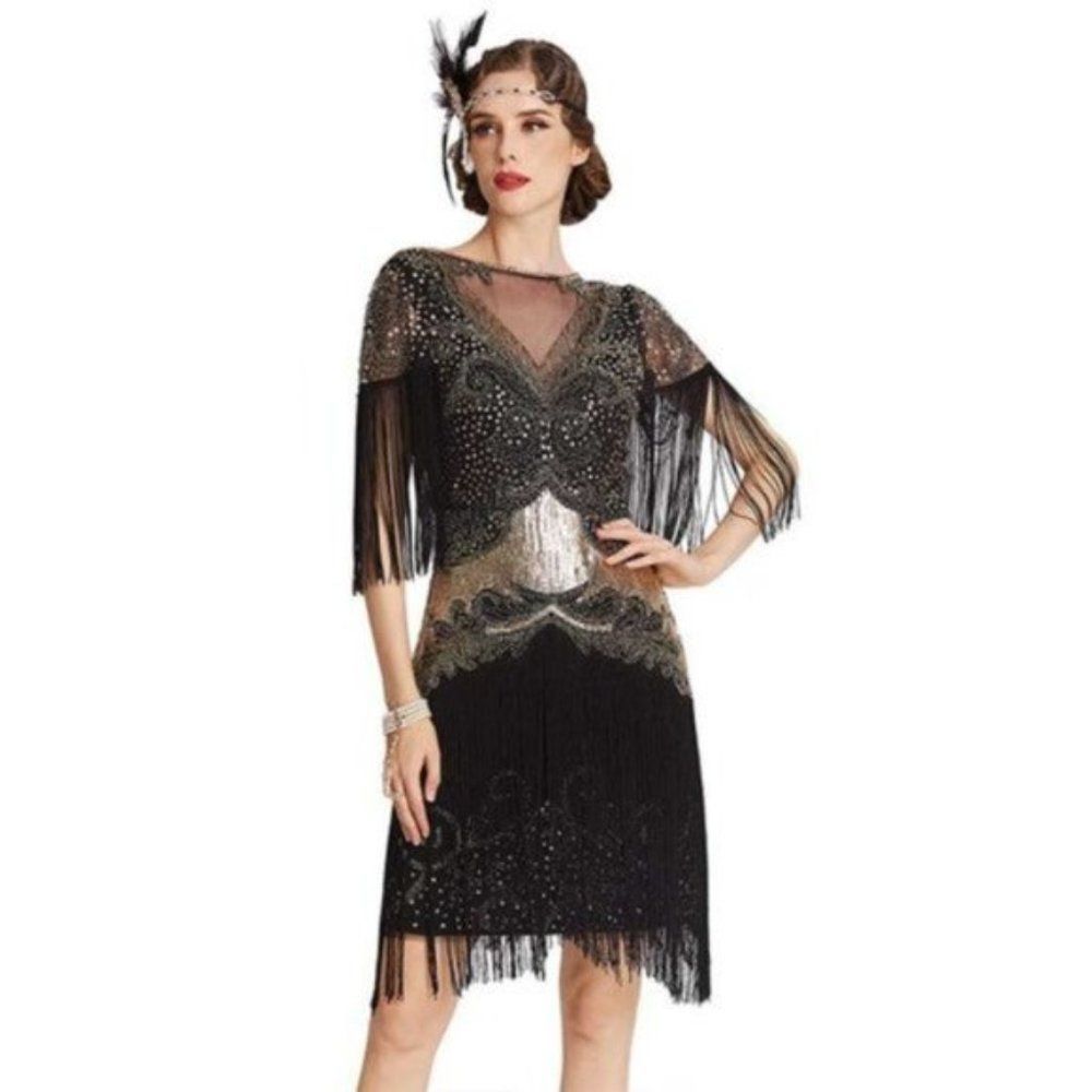NEW Flapper Dress Style 1920s Black